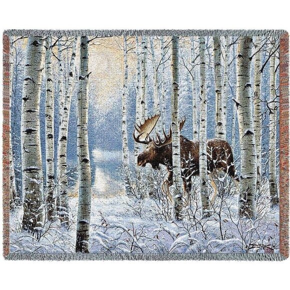 New Moose Woven Cotton Afghan Gift Throw Blanket Outdoor Rustic Decor Cabin Rack - Picture 1 of 4